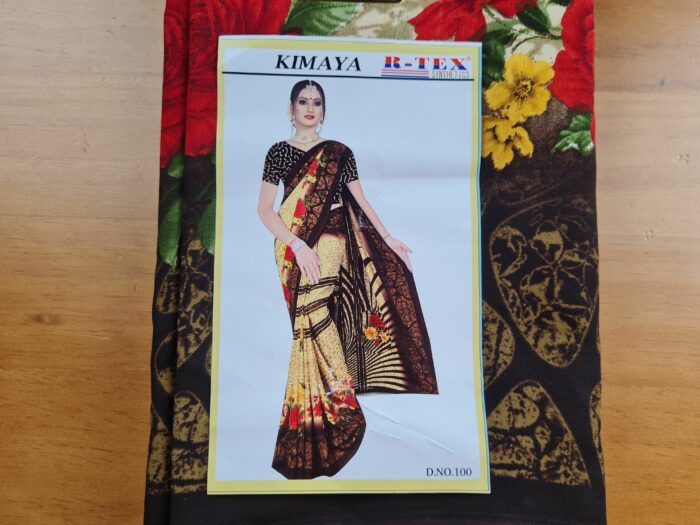 Sari indiano viscose com estampa floral marrom e colorido