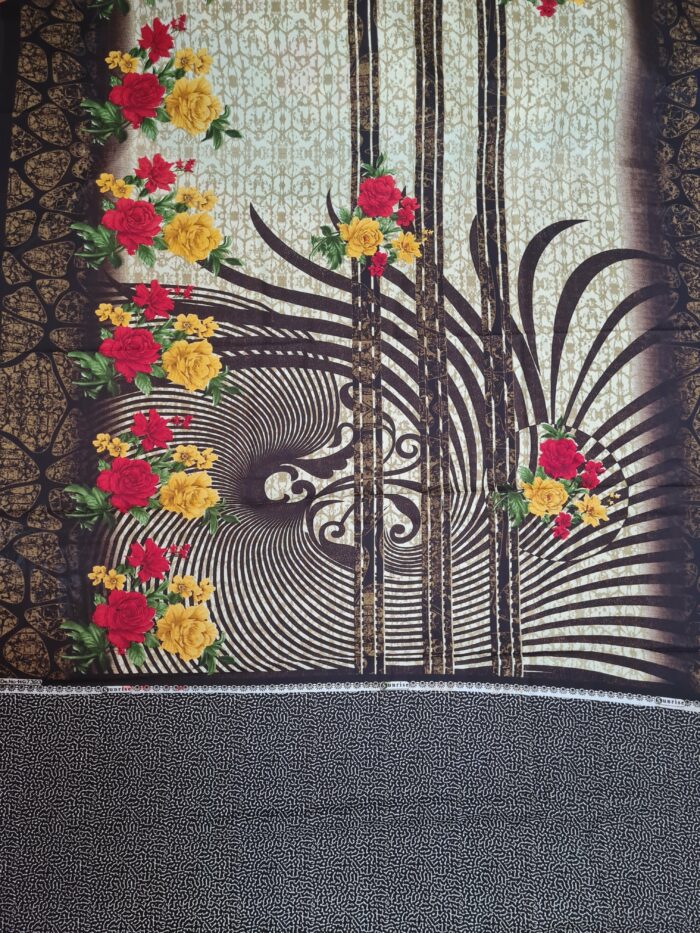 Sari indiano viscose com estampa floral marrom e colorido