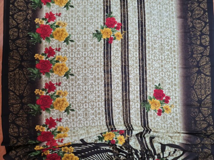 Sari indiano viscose com estampa floral marrom e colorido