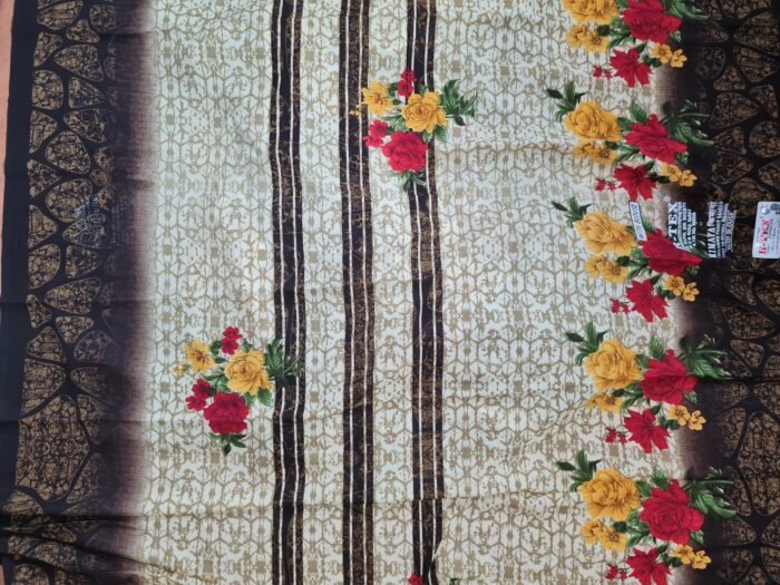 Sari indiano viscose com estampa floral marrom e colorido