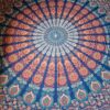 Colcha indiana ou painel decorativo Mandala Azul e Coral