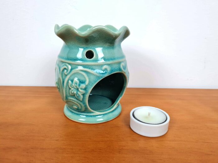 rechaud de vela porcelana floral turquesa a base de vela para aromaterapia