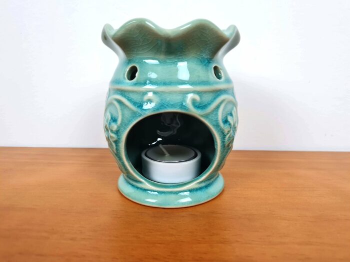 Rechaud Difusor a base de vela com Floral azul turquesa