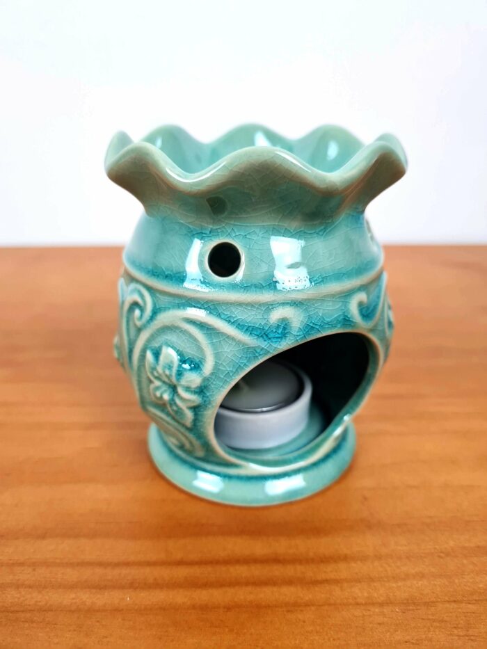 Rechaud Difusor a base de vela com Floral azul turquesa