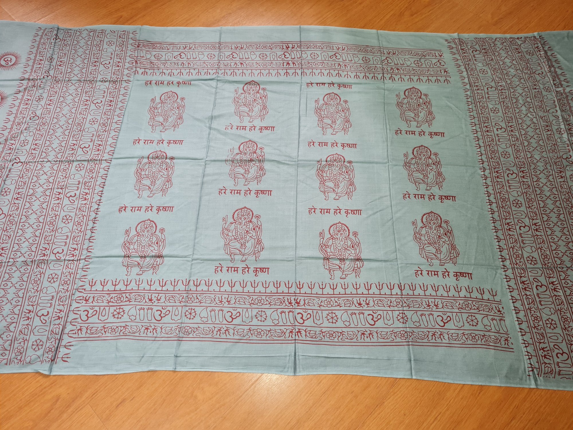Chadar indiano de Ganesha com mantras, cor azul acizentado