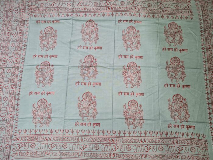 Chadar indiano (manto de oração) de Ganesha e mantras azul cinzento
