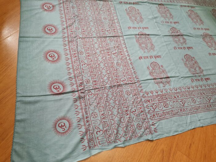 Chadar indiano (manto de oração) de Ganesha e mantras azul cinzento