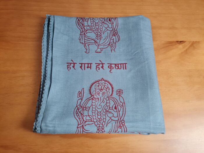 Chadar indiano (manto de oração) de Ganesha e mantras azul cinzento