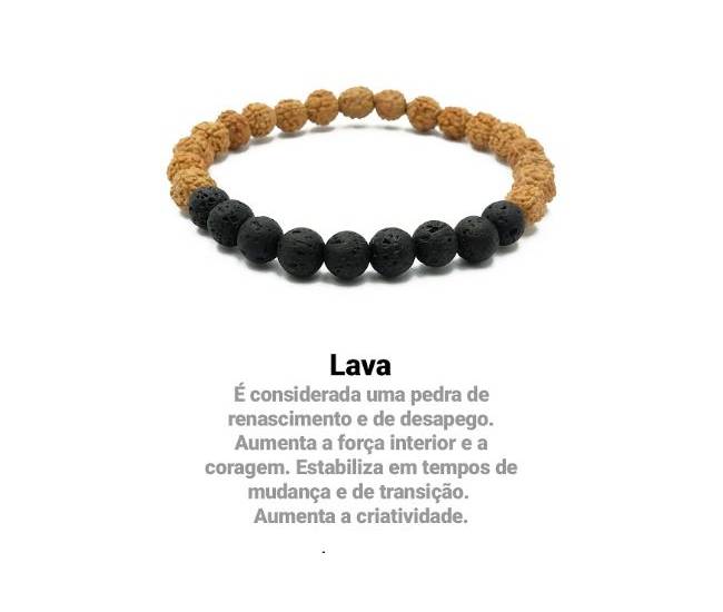 Pulseira de Rudrakshas originais e pedra Lava P