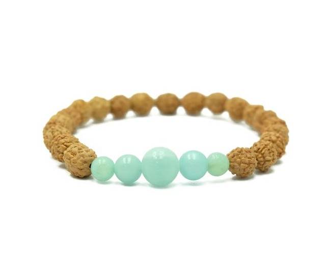pulseira de Rudraksha de Bali com pedra Amazonita