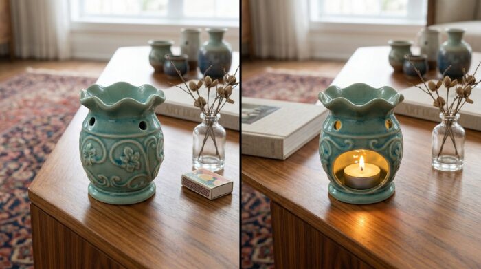 Rechaud Difusor a base de vela com Floral azul turquesa