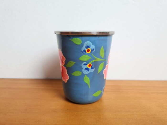 Copo indiano de inox pintado a mão floral