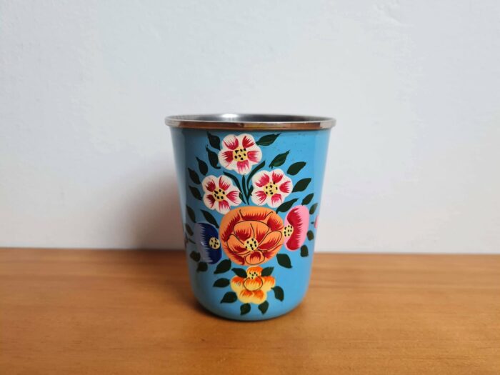 Copo indiano de inox pintado a mão floral