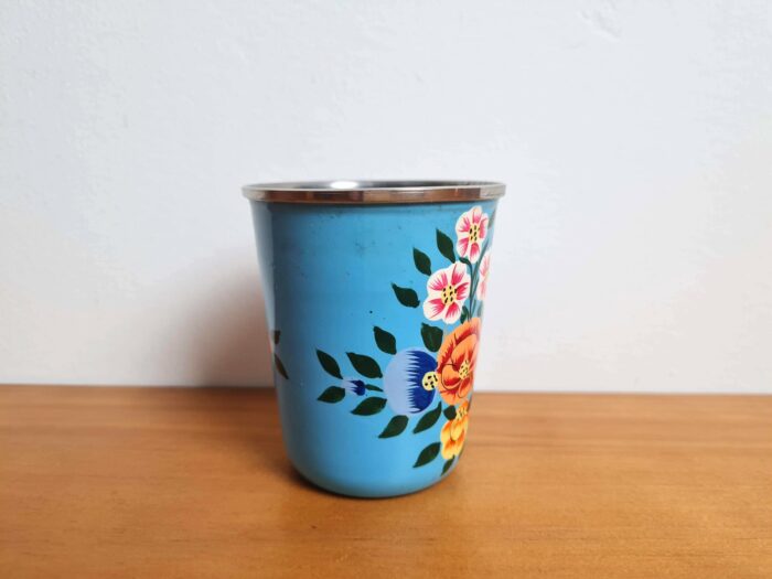 Copo indiano de inox pintado a mão floral