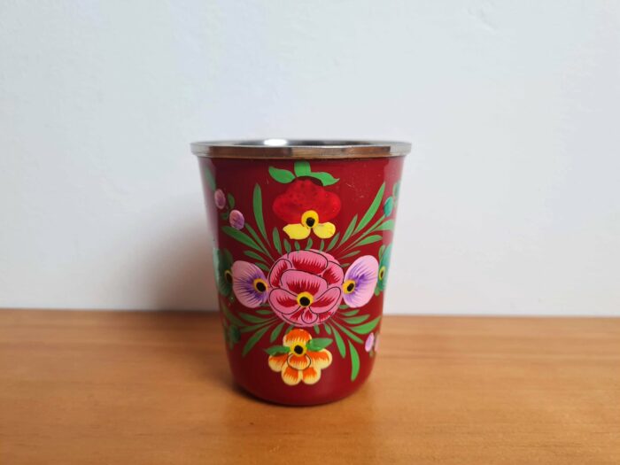 Copo indiano de inox pintado a mão floral