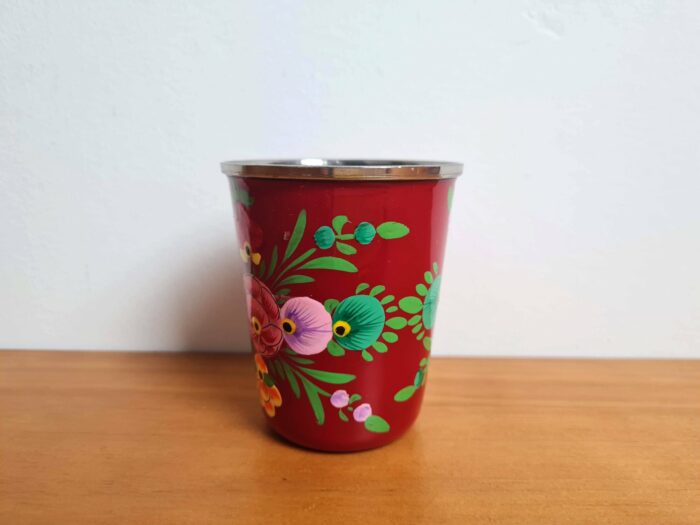 Copo indiano de inox pintado a mão floral