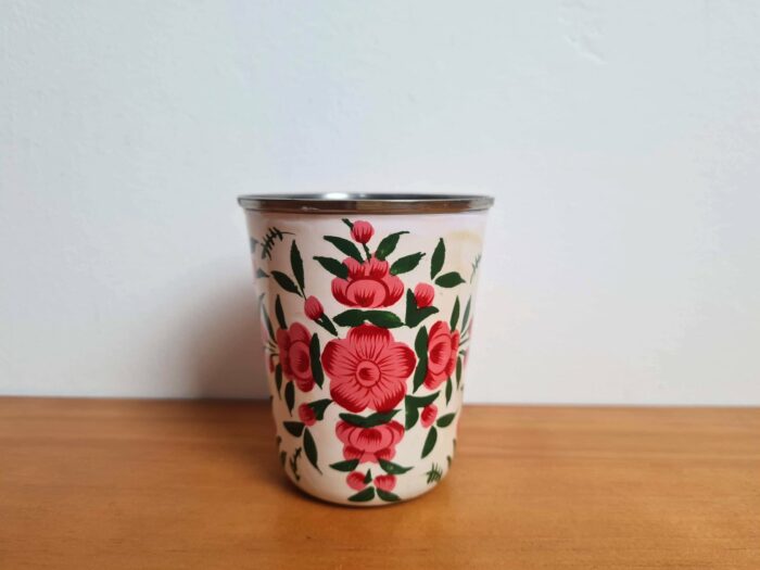 Copo indiano de inox pintado a mão floral