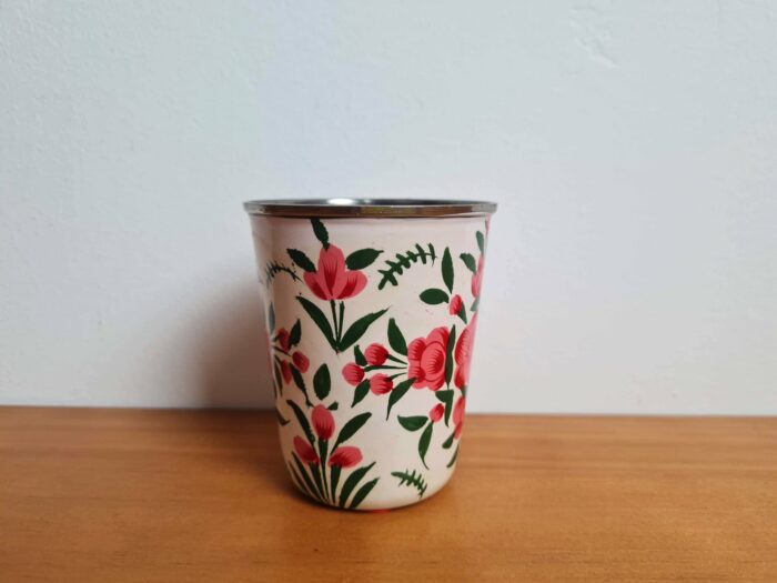Copo indiano de inox pintado a mão floral