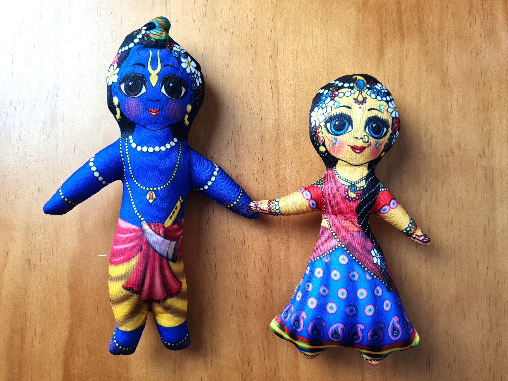bonecos de Radha & Krishna 20cm, de tecido, feitos na Índia