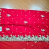 Sari indiano de seda luxuoso para noivas vermelho e dourado bordado