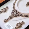 Conjunto completo de semi joia clássica indiana floral rubi strass
