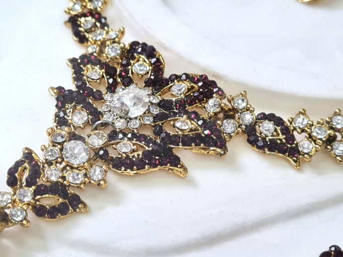 Conjunto completo de semi joia clássica indiana floral rubi strass