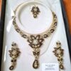 Conjunto completo de semi joia clássica indiana floral rubi strass