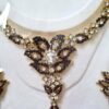 Conjunto completo de semi joia clássica indiana floral rubi strass