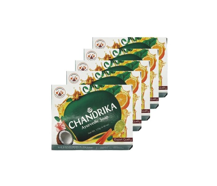 kit com 5 sabonetes Chandrika sândalo e côco 125g cada (fabricados na Índia)