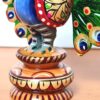 Pavão indiano de madeira com pintura colorida e dourada 9 cm