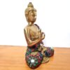 Estátua de Buda metal brass com pedras naturais embutidas 17 cm