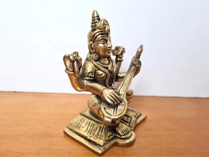 20230103_201258 Estátua da Deusa Saraswati em metal 11cm