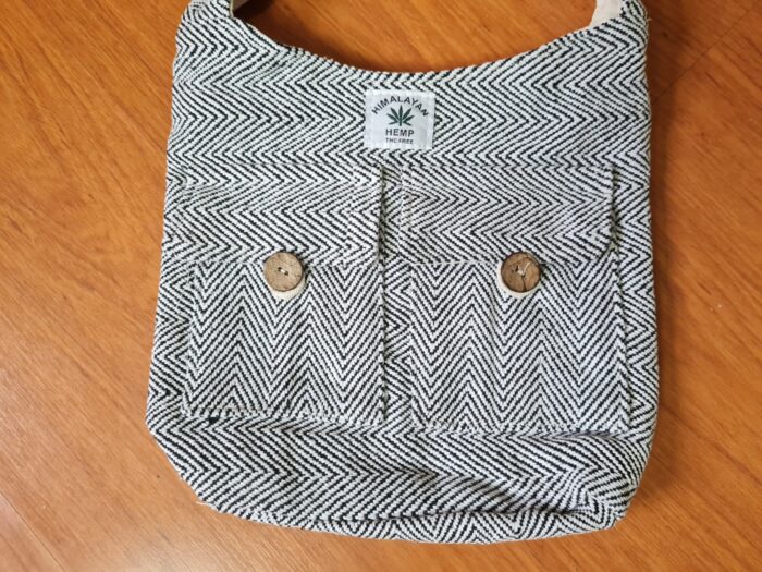 Bolsa indiana 100% Hemp fibra natural com alça longa cru e preto