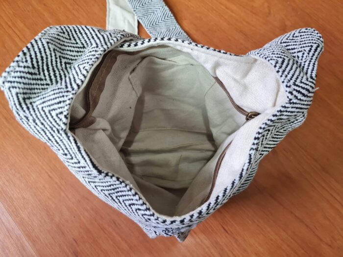 Bolsa indiana 100% Hemp fibra natural com alça longa cru e preto