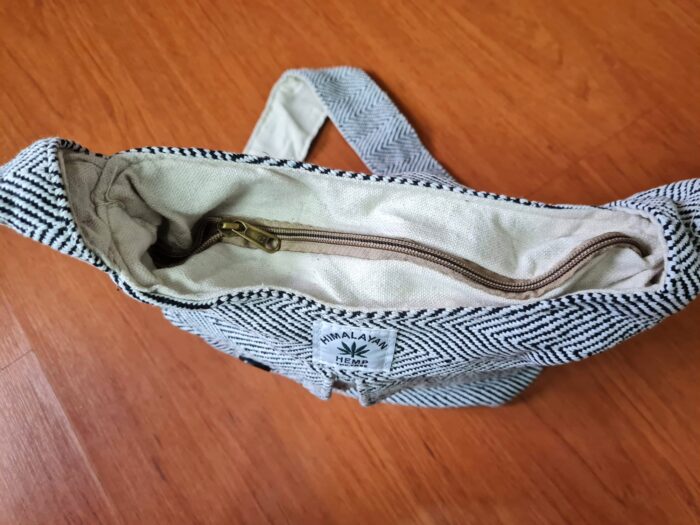 Bolsa indiana 100% Hemp fibra natural com alça longa cru e preto