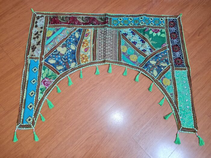 bandô de porta indiano (Toran), grande 100% bordado verde e color