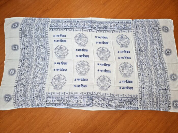 manto devocional indiano estampa de Shiva Nataraja branco e azul