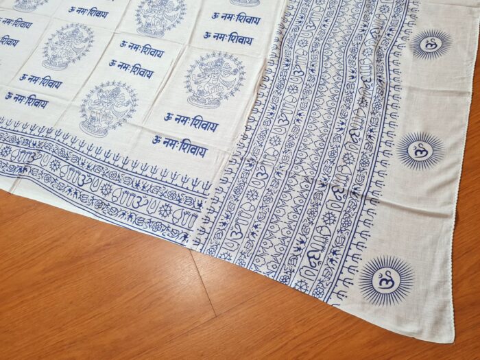 Chadar indiano (manto de oração) de Shiva Nataraja branco e azul