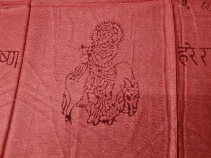 Chadar indiano (manto de oração) de Krishna vermelho telha