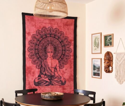Panô indiano de algodão estampa de Buda coral terracota 2,10m