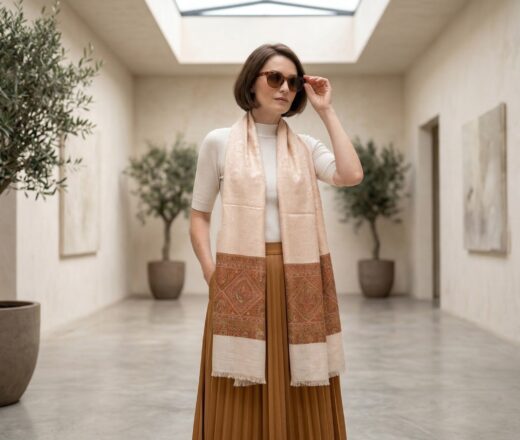 Pashimina indiana de cashmere estampa paisleys coral clarinho