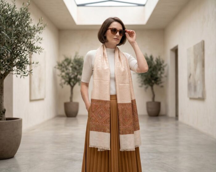 Pashimina indiana de cashmere estampa paisleys coral clarinho