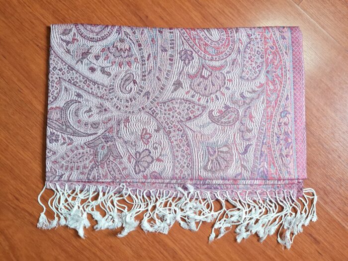 lenço pashimina indiana estampa paisleys rosa dupla face com tons mais claros e mais escuros