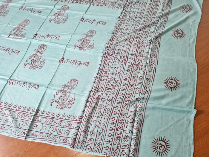 Chadar indiano (manto de oração) de Krishna azul esverdeado