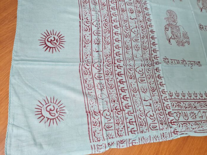 Chadar indiano (manto de oração) de Krishna azul esverdeado