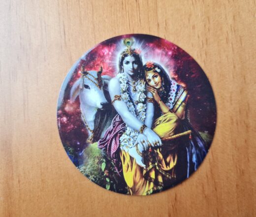 adesivo redondo de Radha & Krishna feito na Índia 7,5cm