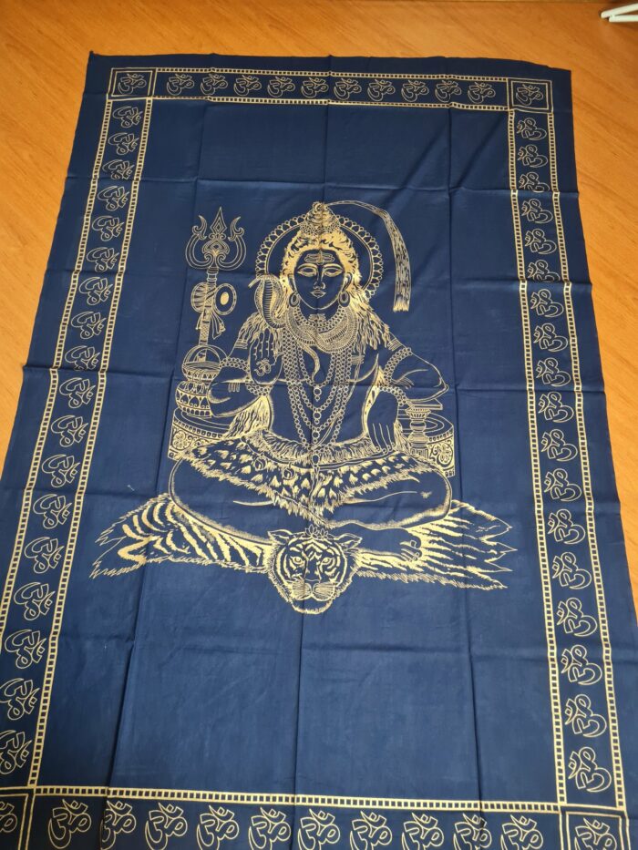 colcha indiana de Shiva marinho e dourado