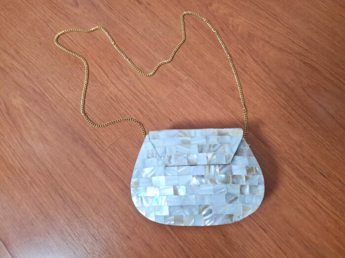 bolsa de mosaico de pedras indiana, feita de metal revestido de pedrarias, madrepérolas