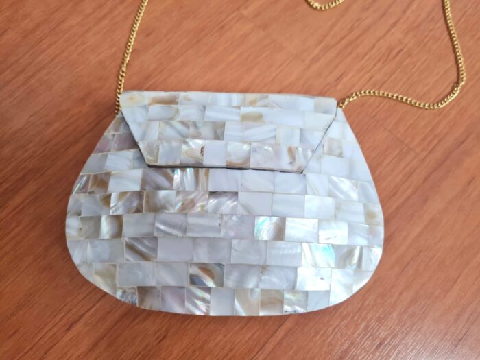 bolsa de mosaico de pedras indiana, feita de metal revestido de pedrarias, madrepérolas