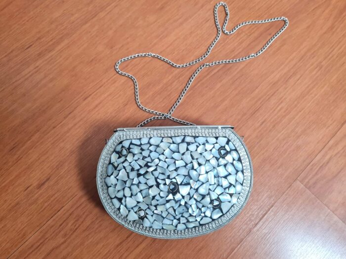 Bolsa indiana rígida de metal com mosaico de pedras naturais madrepérolas II